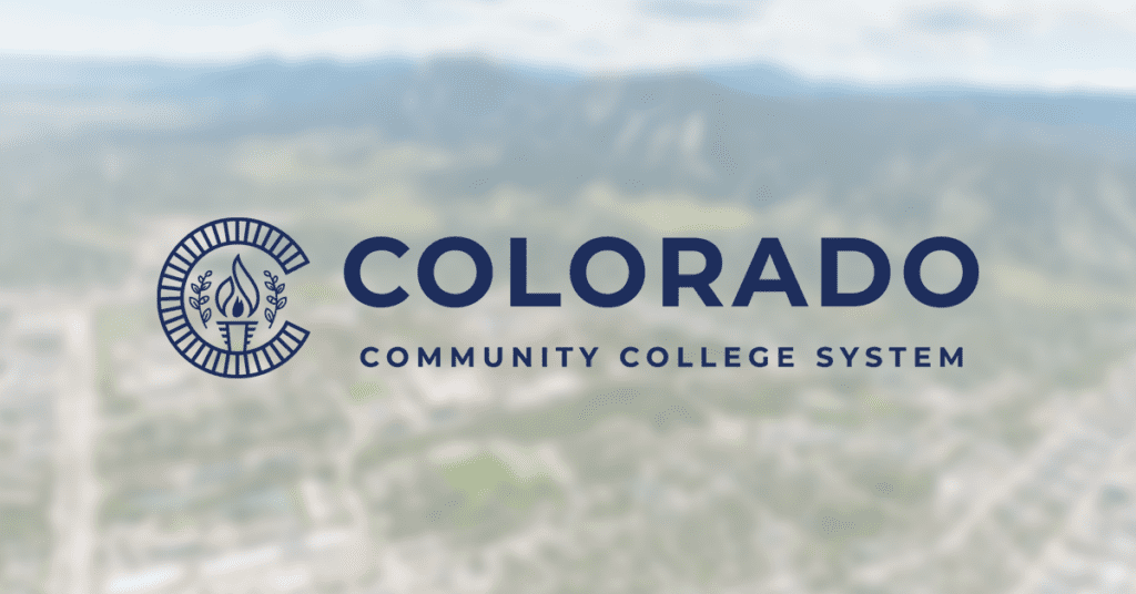 Colorado Community College logo over city